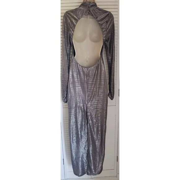 NEW FREE PEOPLE METALLIC OPEN BACK MILA MOCK NECK MAXI DRESS MEDIUM - Picture 7 of 13